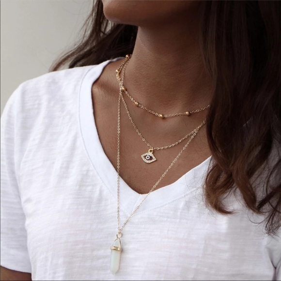Jewelry - • Cassie • Layered Pendant + Evil Eye